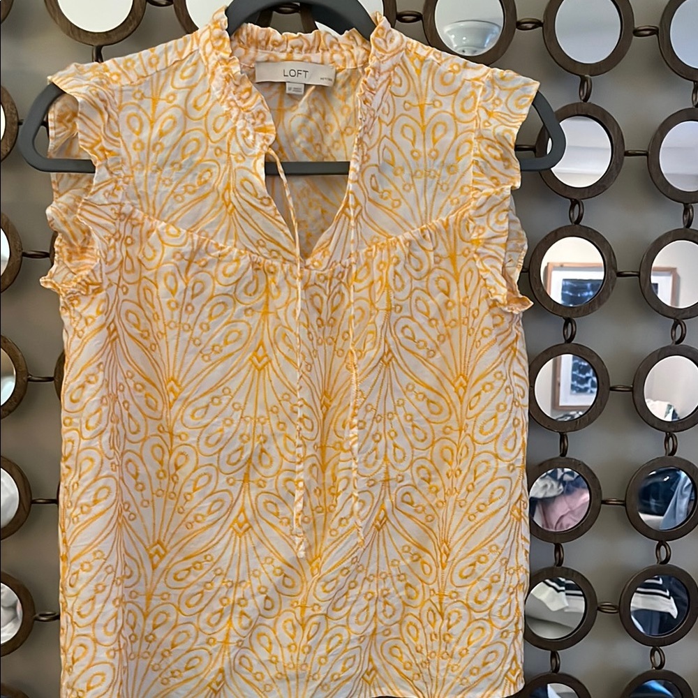 LOFT Yellow Ruffled Mandarin Collar Blouse